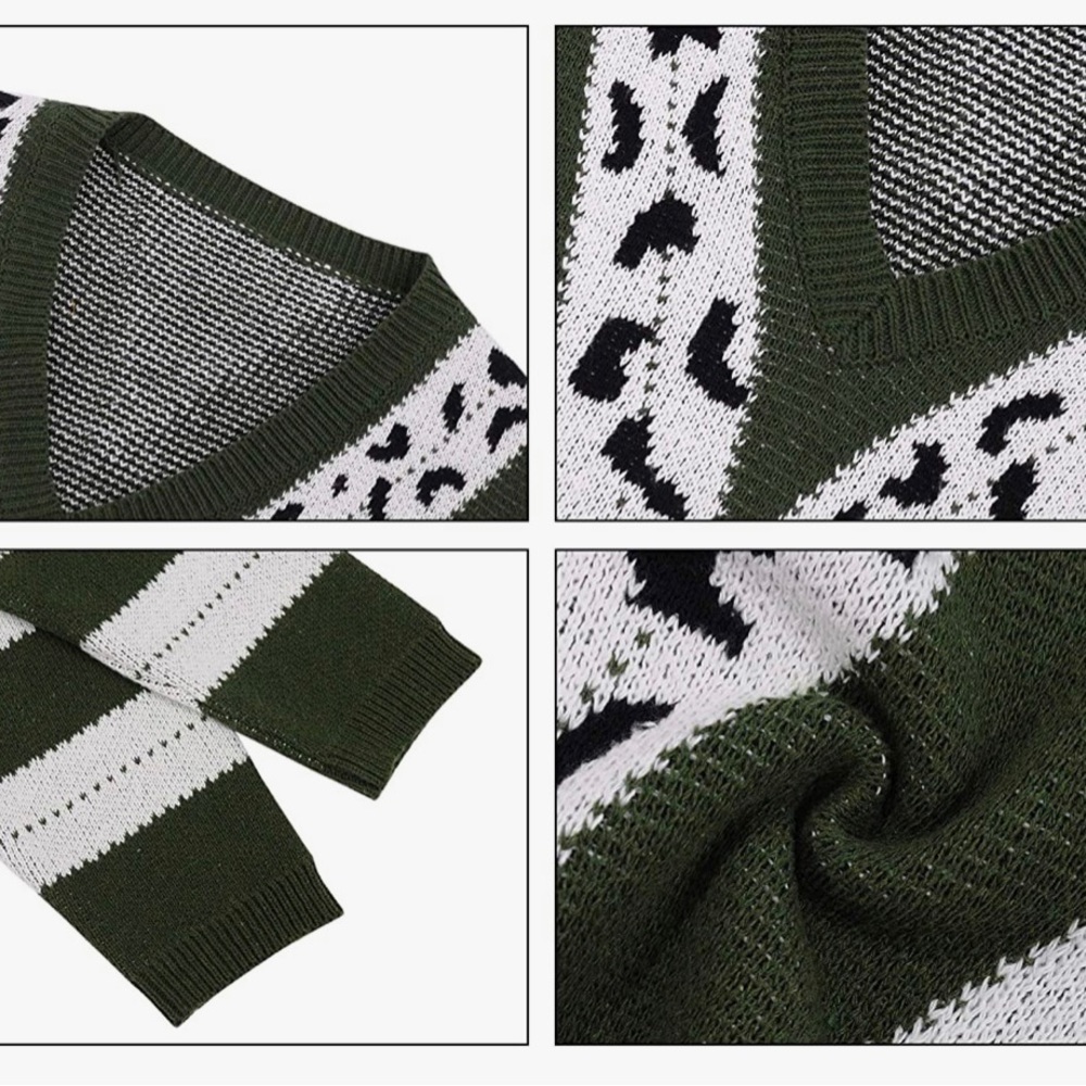 Olive Chic Knit Pullover Sweaters Tunic Tops Leopard Striped Warm Soft Winter